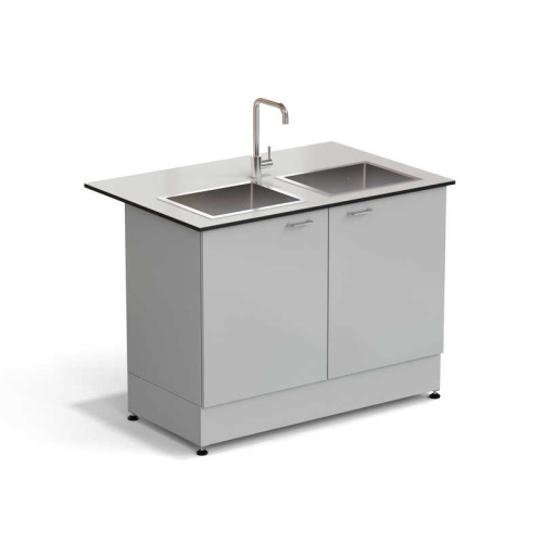 77.0073.10.38 Стол-мойка ЭКРОС 1200х800х900 мм, две чаши нержавеющая сталь, раб. поверхность - LABGRADE